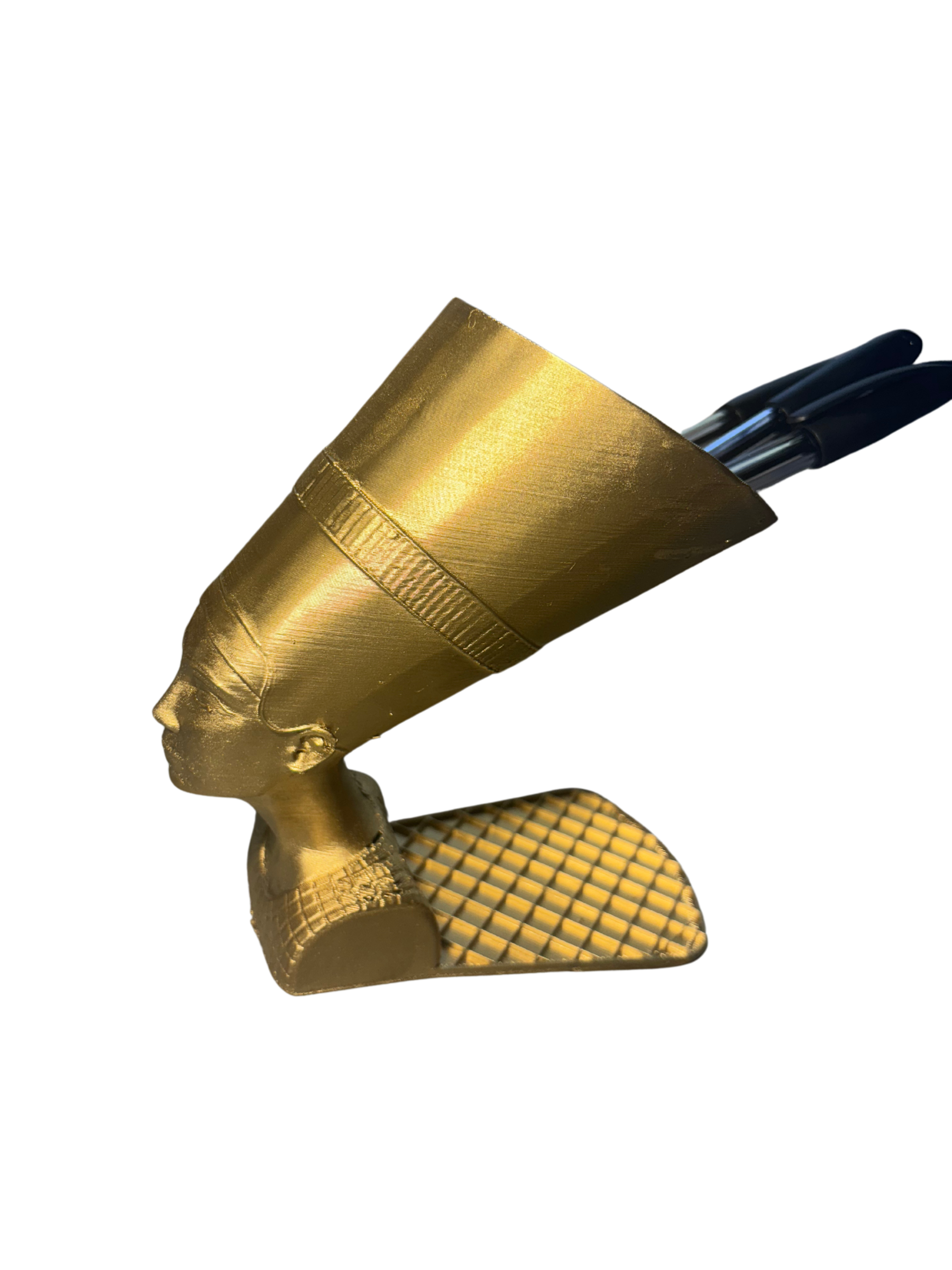 Golden Nefertiti-inspired pen holder